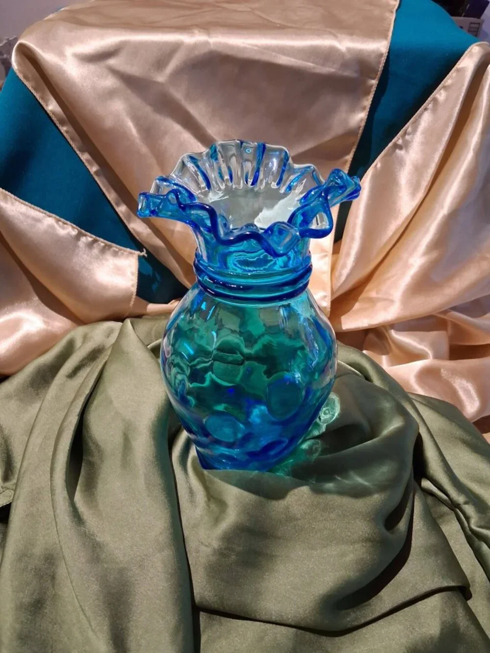 Fenton Vintage Aqua Teal Glass Vase Circa Late 1940s to 1950s
